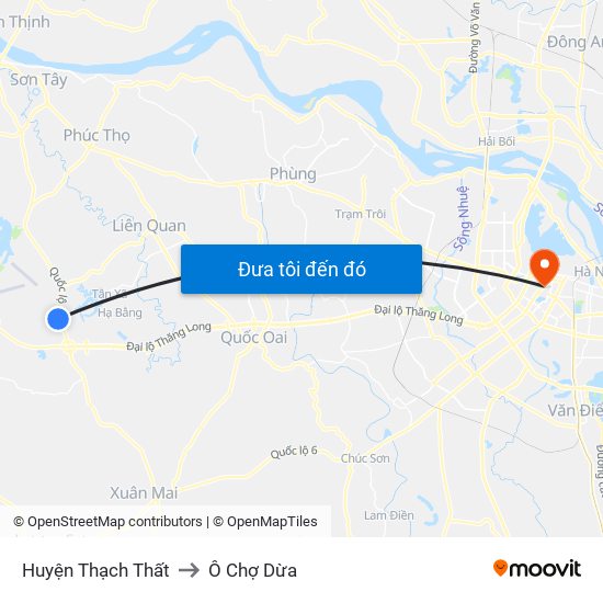 Huyện Thạch Thất to Ô Chợ Dừa map