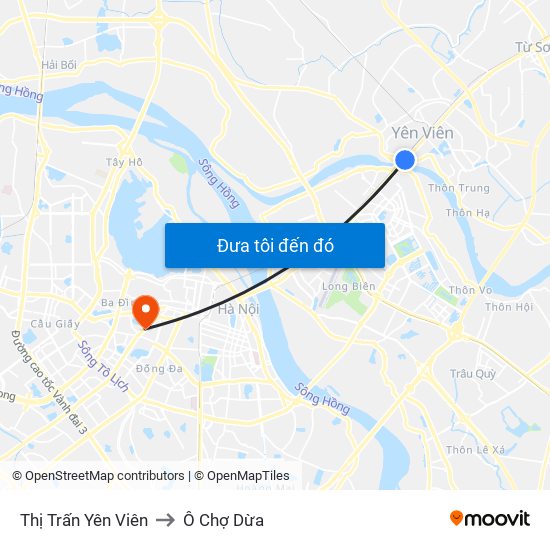 Thị Trấn Yên Viên to Ô Chợ Dừa map