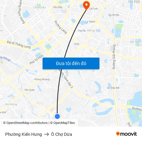 Phường Kiến Hưng to Ô Chợ Dừa map