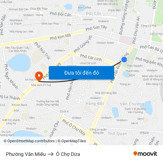 Phường Văn Miếu to Ô Chợ Dừa map