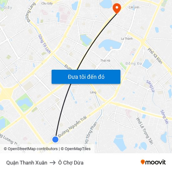 Quận Thanh Xuân to Ô Chợ Dừa map