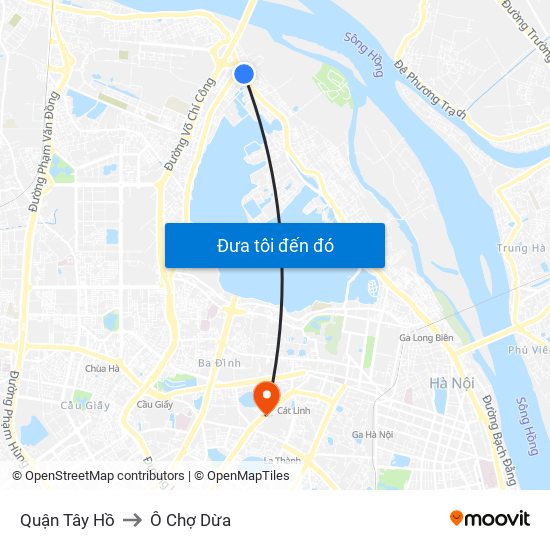 Quận Tây Hồ to Ô Chợ Dừa map