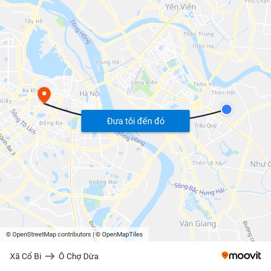 Xã Cổ Bi to Ô Chợ Dừa map