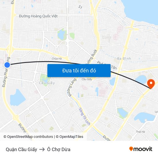 Quận Cầu Giấy to Ô Chợ Dừa map