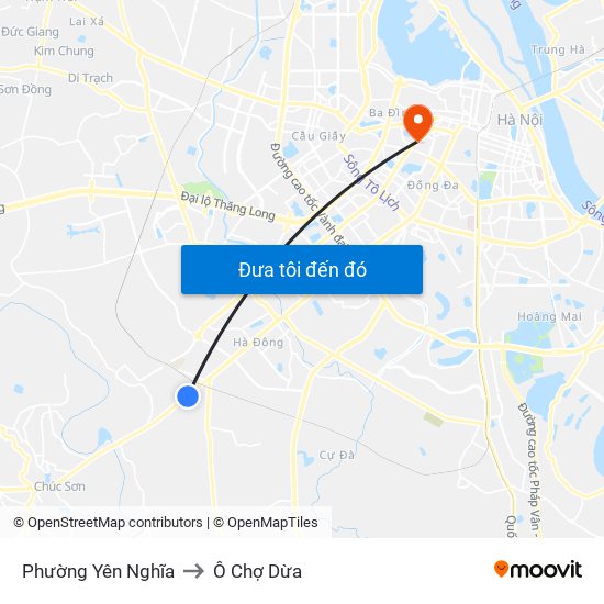 Phường Yên Nghĩa to Ô Chợ Dừa map