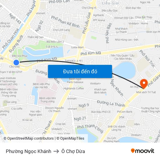 Phường Ngọc Khánh to Ô Chợ Dừa map