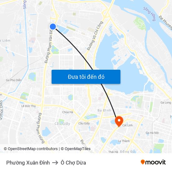 Phường Xuân Đỉnh to Ô Chợ Dừa map