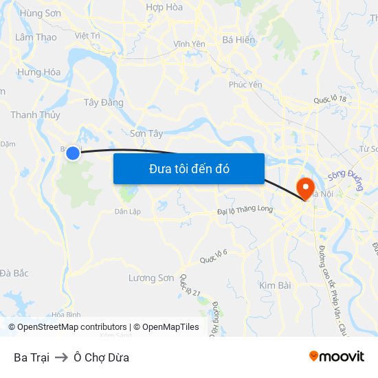 Ba Trại to Ô Chợ Dừa map