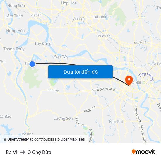 Ba Vì to Ô Chợ Dừa map