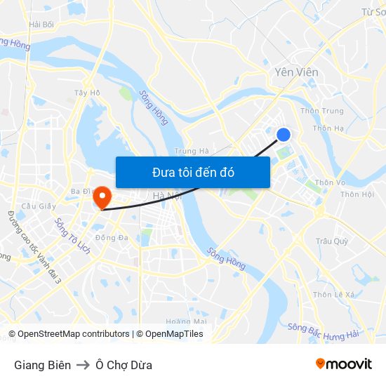 Giang Biên to Ô Chợ Dừa map