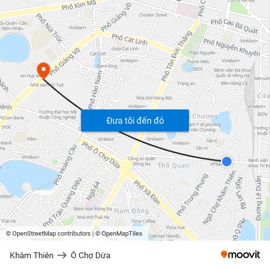 Khâm Thiên to Ô Chợ Dừa map