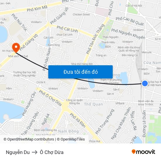 Nguyễn Du to Ô Chợ Dừa map