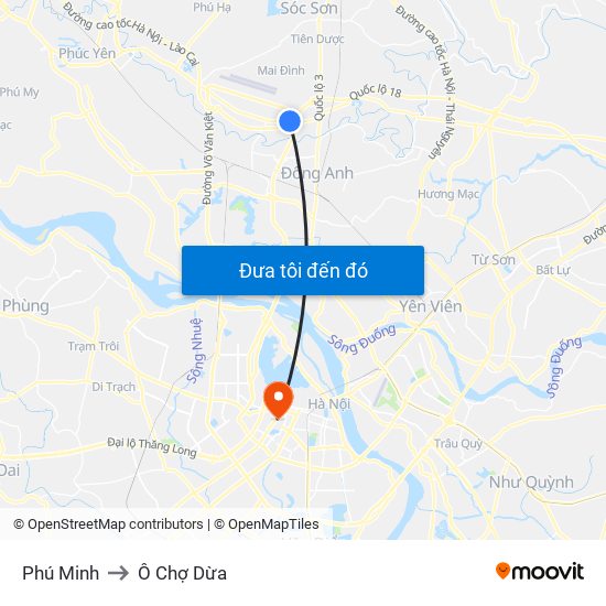 Phú Minh to Ô Chợ Dừa map