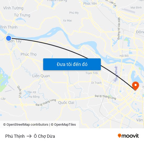 Phú Thịnh to Ô Chợ Dừa map