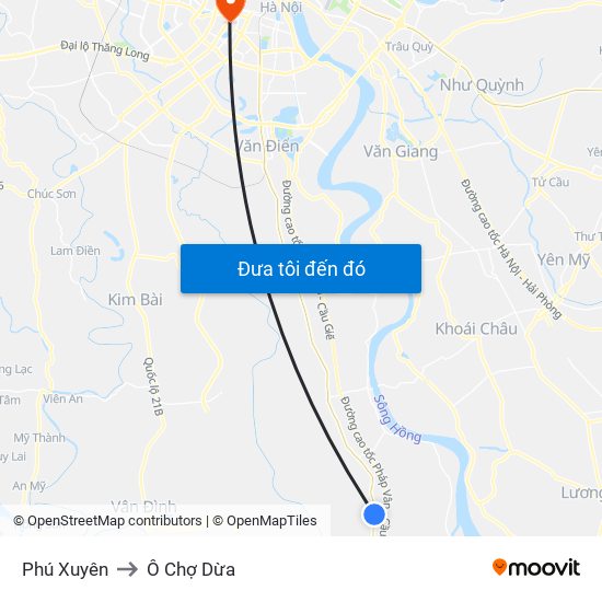 Phú Xuyên to Ô Chợ Dừa map