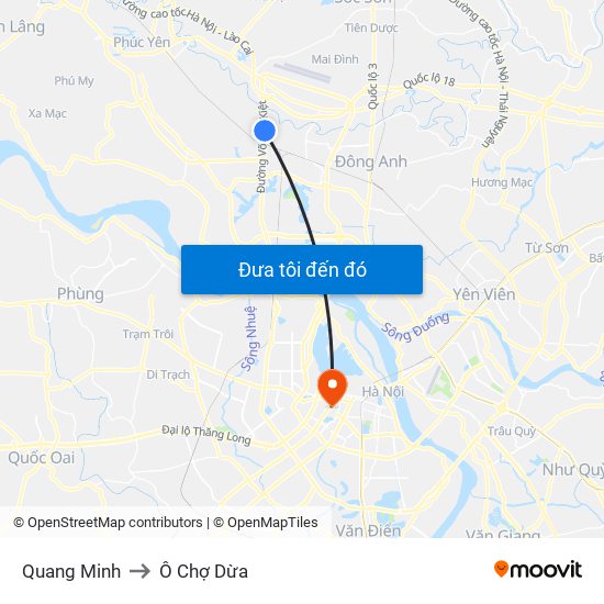 Quang Minh to Ô Chợ Dừa map