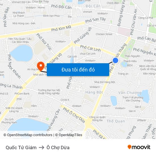 Quốc Tử Giám to Ô Chợ Dừa map