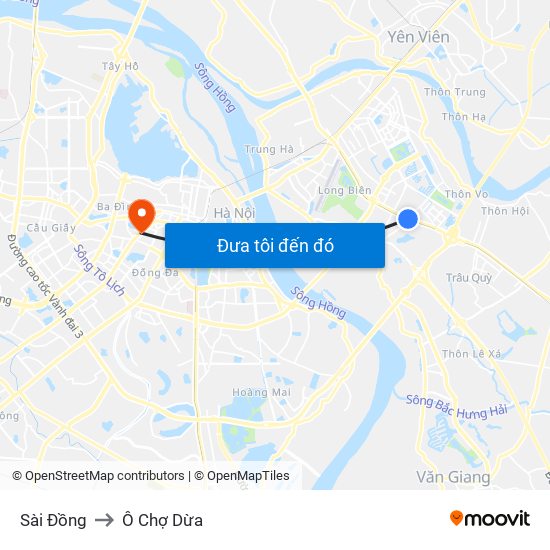 Sài Đồng to Ô Chợ Dừa map