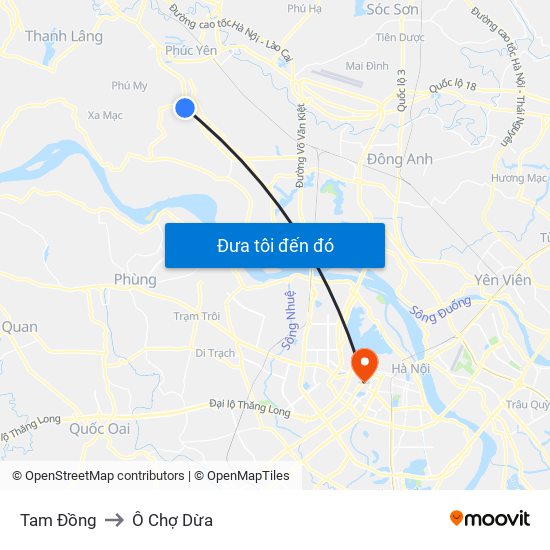 Tam Đồng to Ô Chợ Dừa map