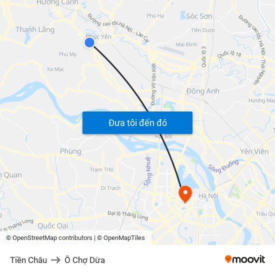 Tiền Châu to Ô Chợ Dừa map