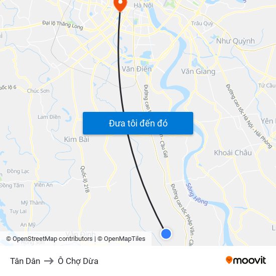 Tân Dân to Ô Chợ Dừa map