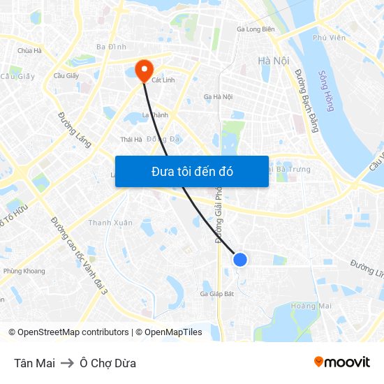 Tân Mai to Ô Chợ Dừa map