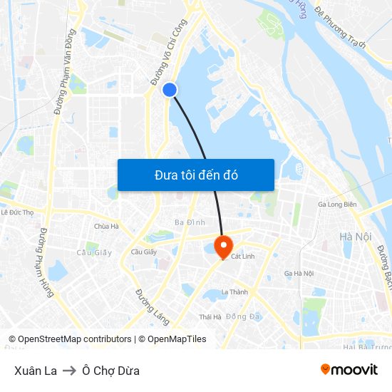 Xuân La to Ô Chợ Dừa map