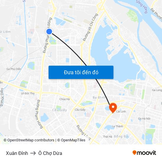 Xuân Đỉnh to Ô Chợ Dừa map