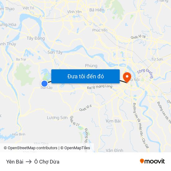 Yên Bài to Ô Chợ Dừa map