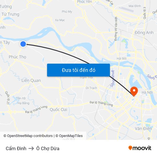 Cẩm Đình to Ô Chợ Dừa map