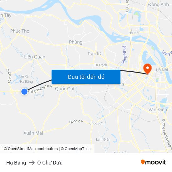 Hạ Bằng to Ô Chợ Dừa map