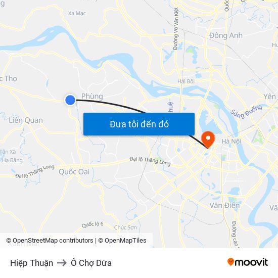 Hiệp Thuận to Ô Chợ Dừa map