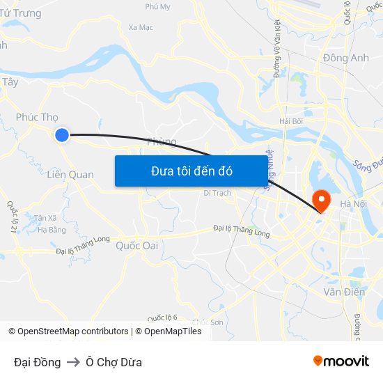Đại Đồng to Ô Chợ Dừa map