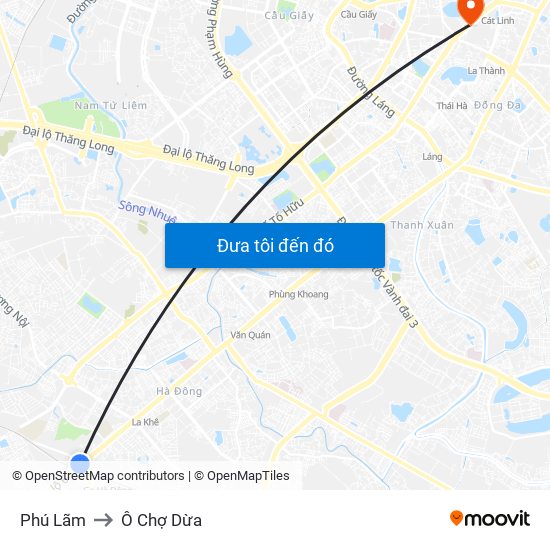 Phú Lãm to Ô Chợ Dừa map