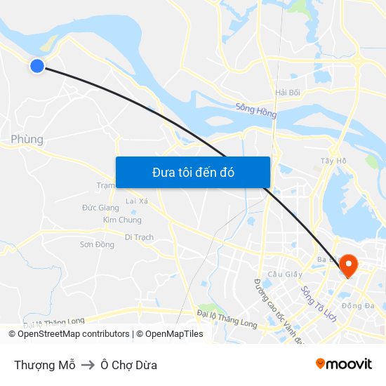 Thượng Mỗ to Ô Chợ Dừa map