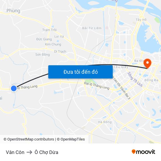 Vân Côn to Ô Chợ Dừa map