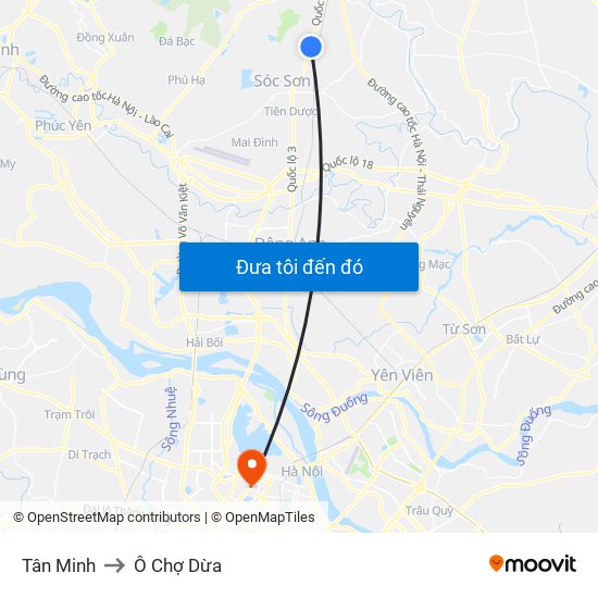 Tân Minh to Ô Chợ Dừa map