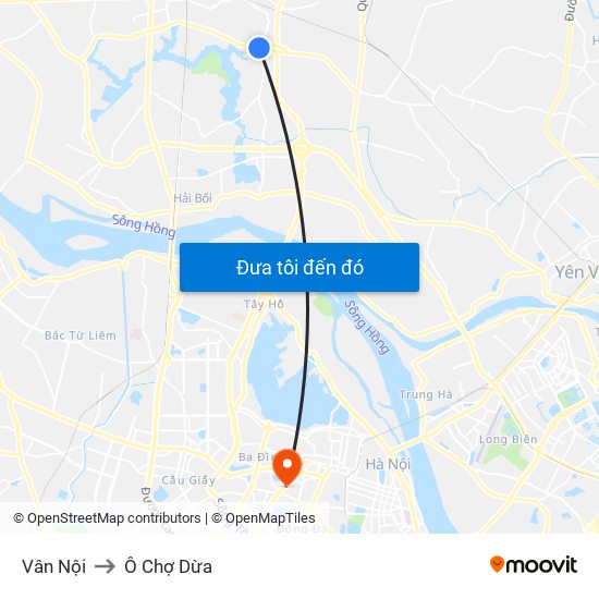 Vân Nội to Ô Chợ Dừa map