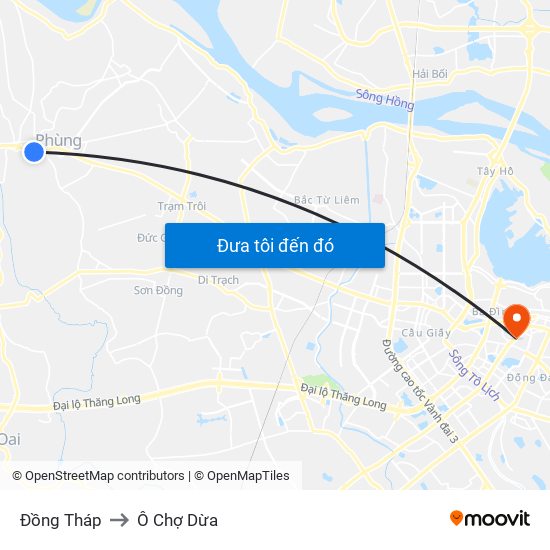 Đồng Tháp to Ô Chợ Dừa map