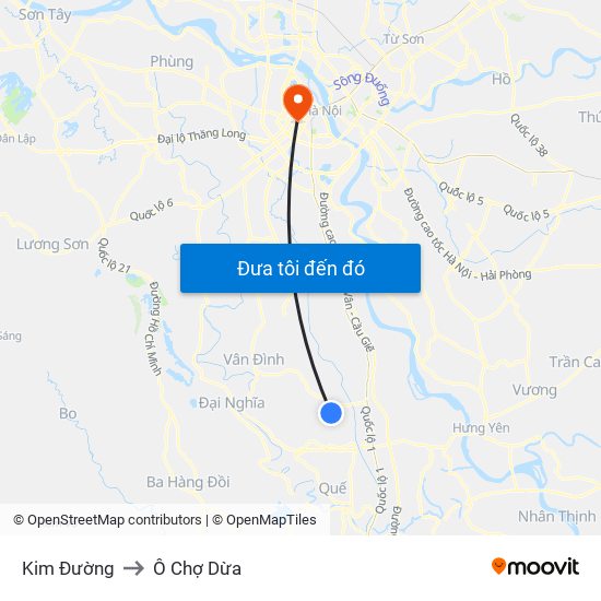 Kim Đường to Ô Chợ Dừa map