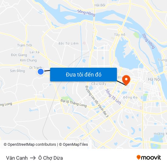 Vân Canh to Ô Chợ Dừa map