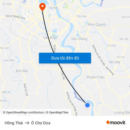 Hồng Thái to Ô Chợ Dừa map
