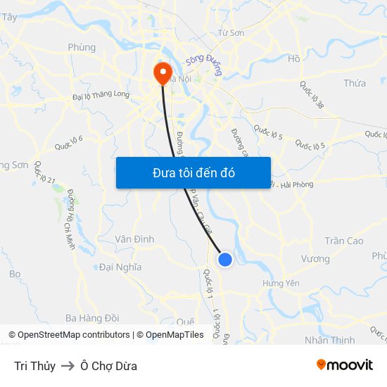 Tri Thủy to Ô Chợ Dừa map