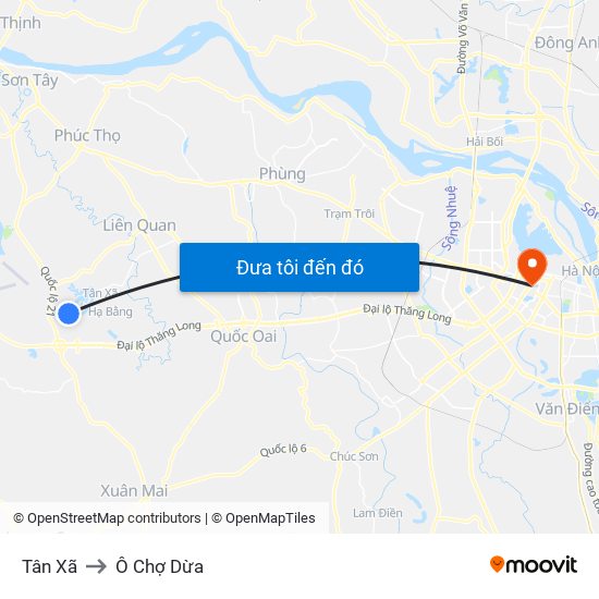 Tân Xã to Ô Chợ Dừa map
