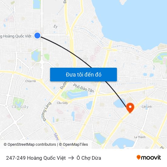 247-249 Hoàng Quốc Việt to Ô Chợ Dừa map