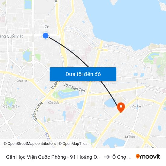 Gần Học Viện Quốc Phòng - 91 Hoàng Quốc Việt to Ô Chợ Dừa map