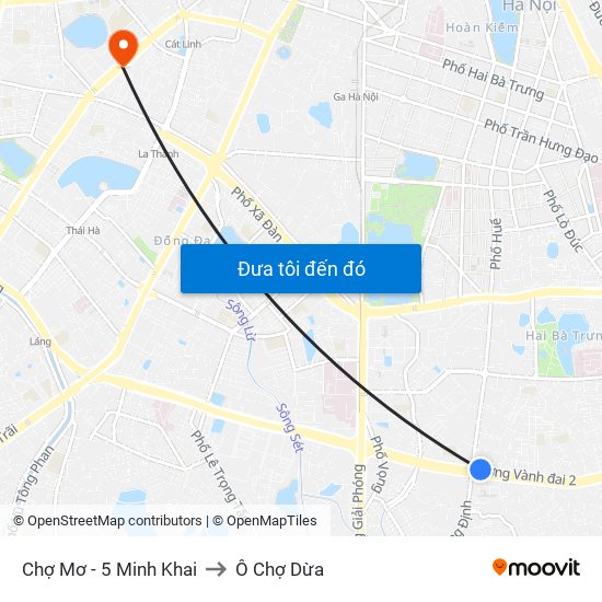 Chợ Mơ - 5 Minh Khai to Ô Chợ Dừa map