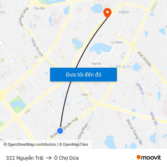322 Nguyễn Trãi to Ô Chợ Dừa map