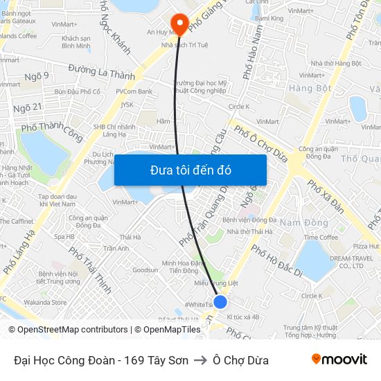 Đại Học Công Đoàn - 169 Tây Sơn to Ô Chợ Dừa map