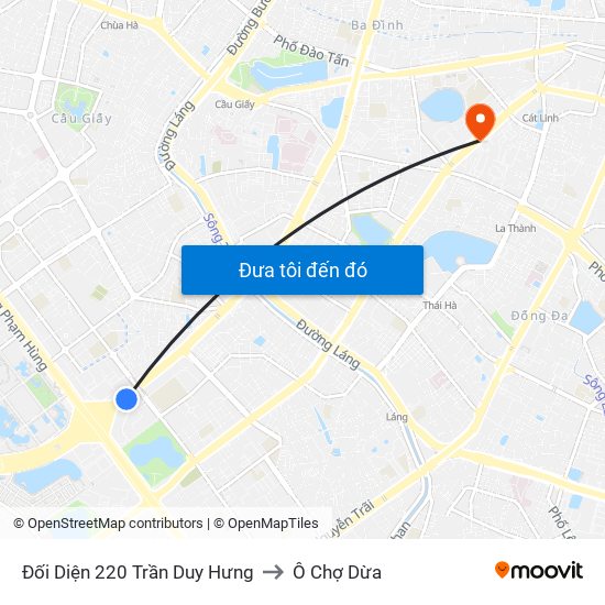 Đối Diện 220 Trần Duy Hưng to Ô Chợ Dừa map